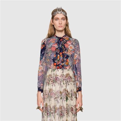 gucci floral print with crystals shirt|More.